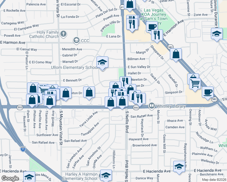 map of restaurants, bars, coffee shops, grocery stores, and more near 4888 Rita Drive in Las Vegas