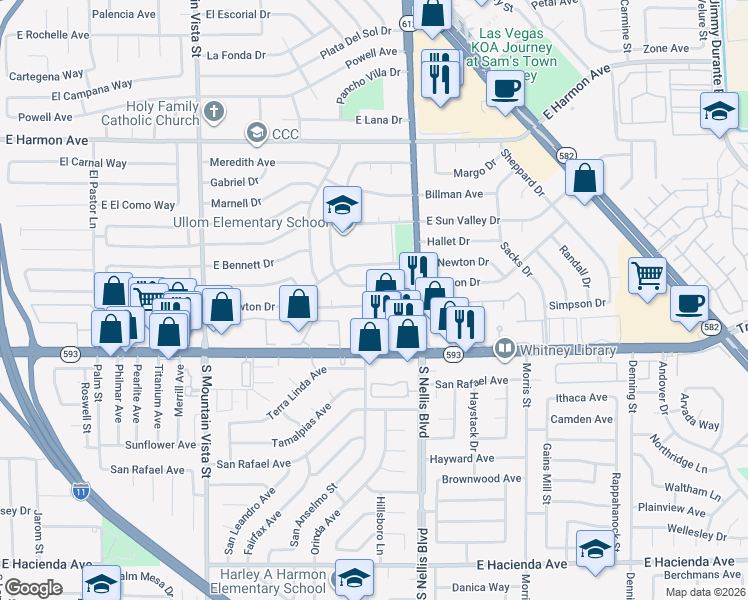 map of restaurants, bars, coffee shops, grocery stores, and more near 4888 Rita Drive in Las Vegas