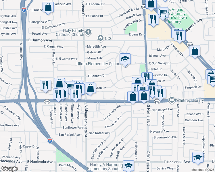 map of restaurants, bars, coffee shops, grocery stores, and more near 4760 East Newton Drive in Las Vegas
