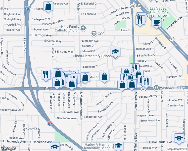 map of restaurants, bars, coffee shops, grocery stores, and more near 4704 East Newton Drive in Las Vegas