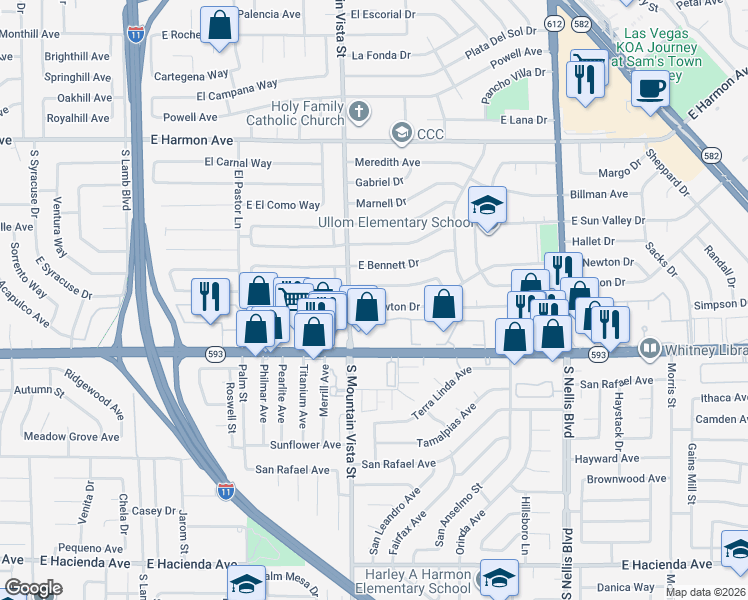 map of restaurants, bars, coffee shops, grocery stores, and more near 4648 East Newton Drive in Las Vegas