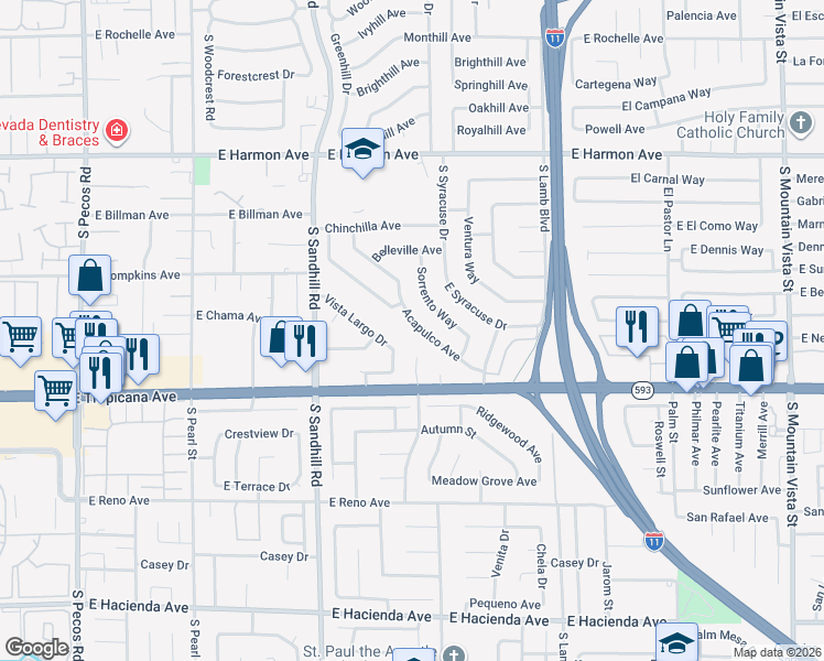 map of restaurants, bars, coffee shops, grocery stores, and more near 3993 Acapulco Avenue in Las Vegas