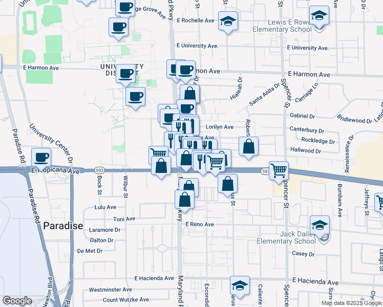 map of restaurants, bars, coffee shops, grocery stores, and more near 1307 Elizabeth Avenue in Las Vegas