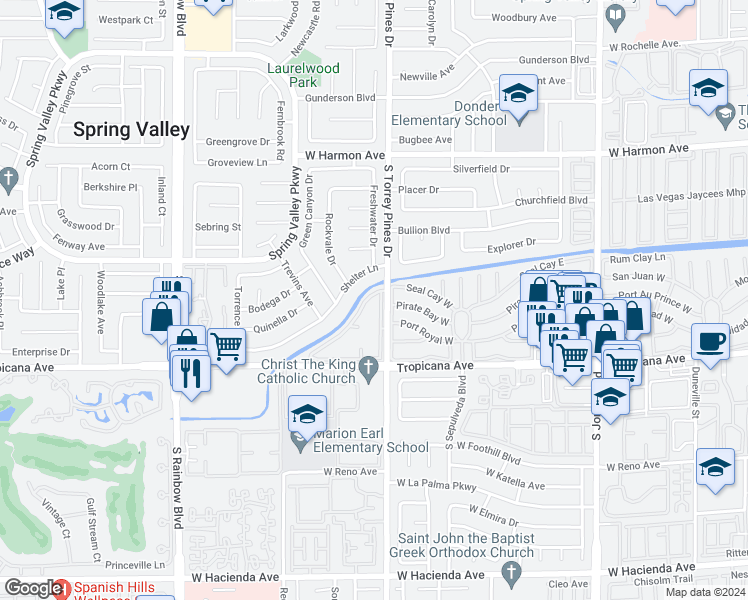 map of restaurants, bars, coffee shops, grocery stores, and more near 4815 South Torrey Pines Drive in Las Vegas
