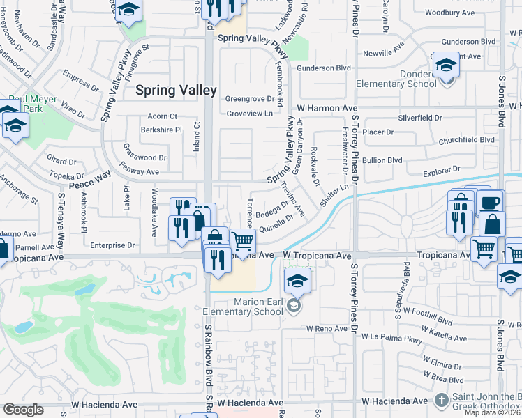 map of restaurants, bars, coffee shops, grocery stores, and more near 4771 Torrence Drive in Las Vegas