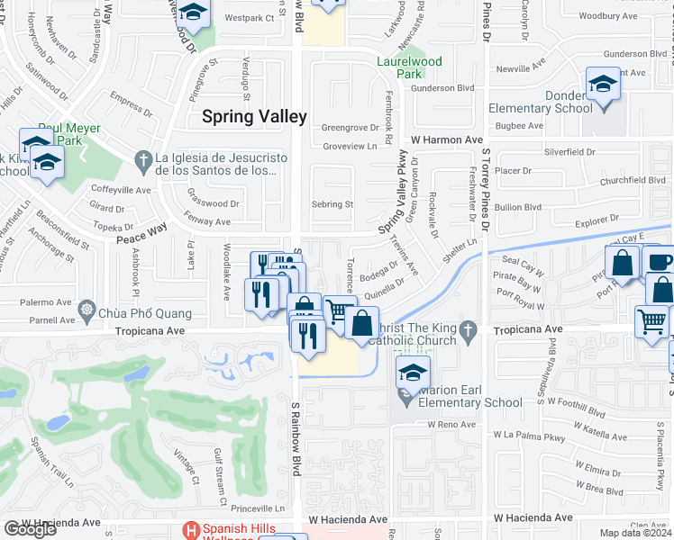 map of restaurants, bars, coffee shops, grocery stores, and more near 4771 Torrence Drive in Las Vegas