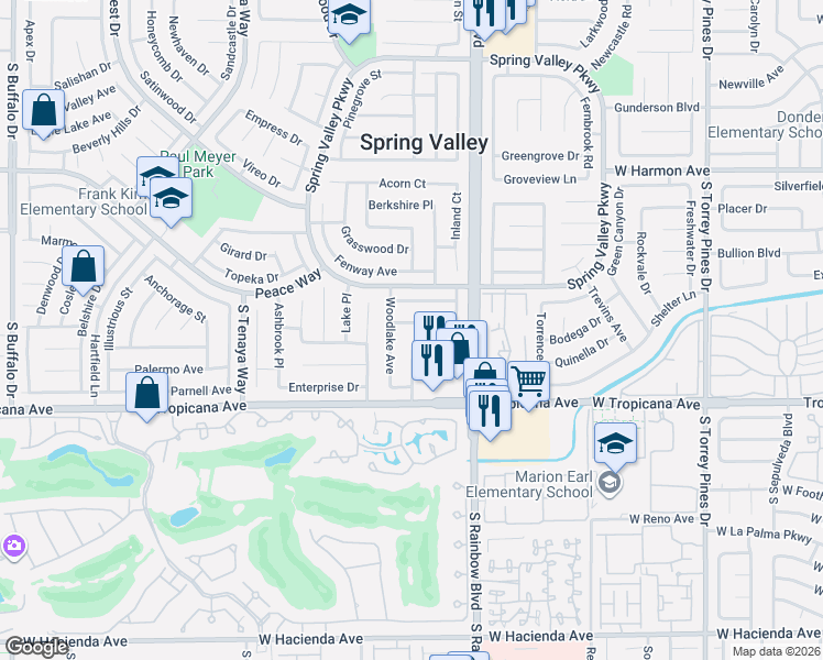 map of restaurants, bars, coffee shops, grocery stores, and more near 6999 Sylvan Oak Drive in Las Vegas