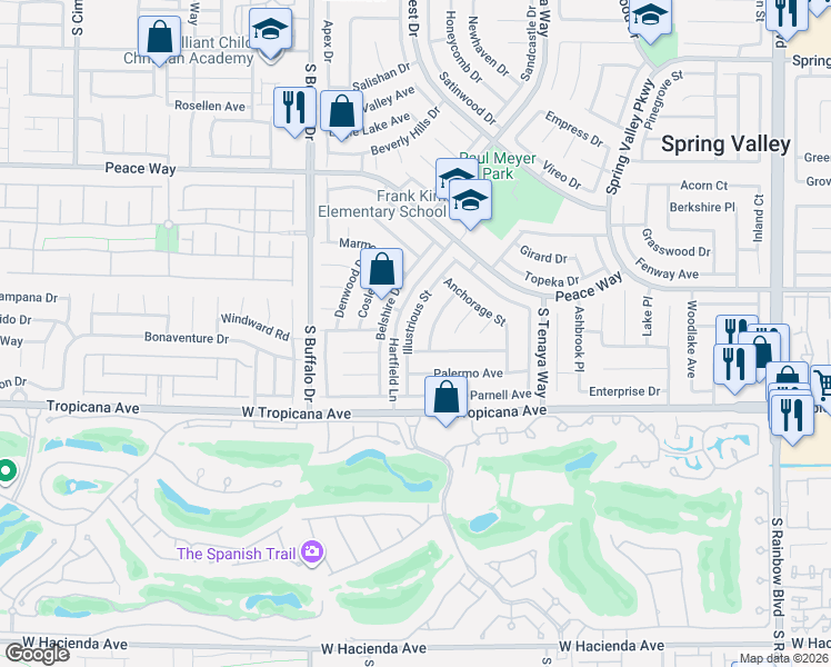 map of restaurants, bars, coffee shops, grocery stores, and more near 4804 Illustrious Street in Las Vegas