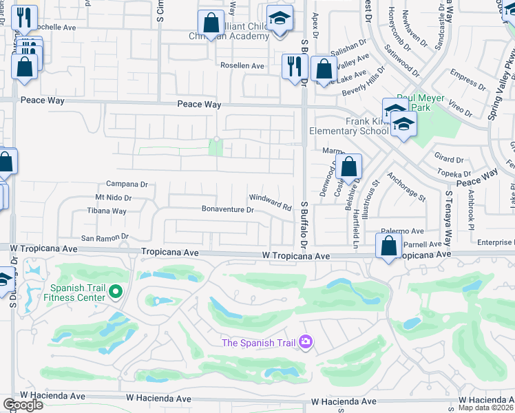 map of restaurants, bars, coffee shops, grocery stores, and more near 7928 Bonaventure Drive in Las Vegas