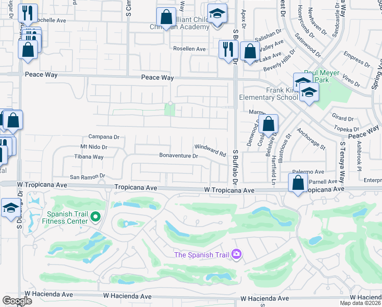 map of restaurants, bars, coffee shops, grocery stores, and more near 7928 Bonaventure Drive in Las Vegas