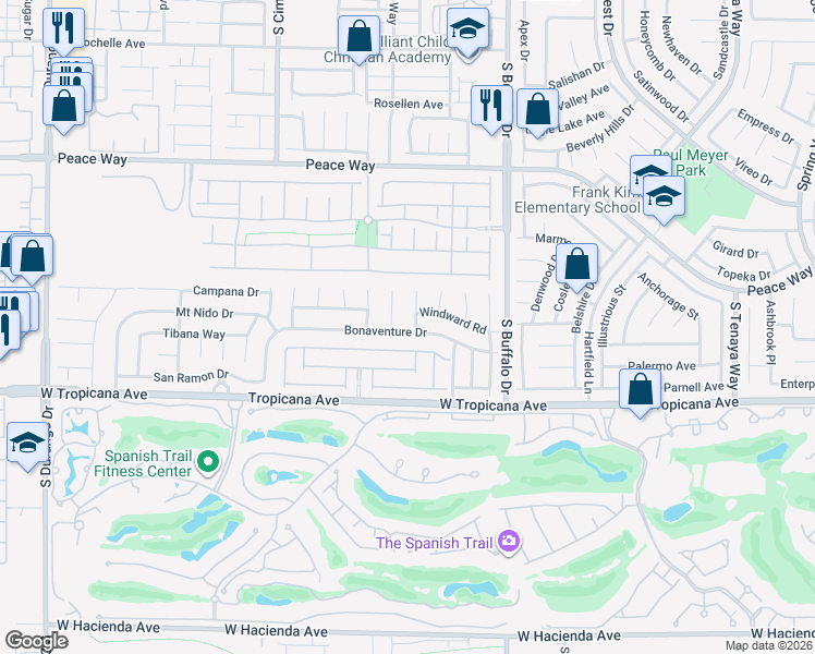 map of restaurants, bars, coffee shops, grocery stores, and more near 7928 Bonaventure Drive in Las Vegas