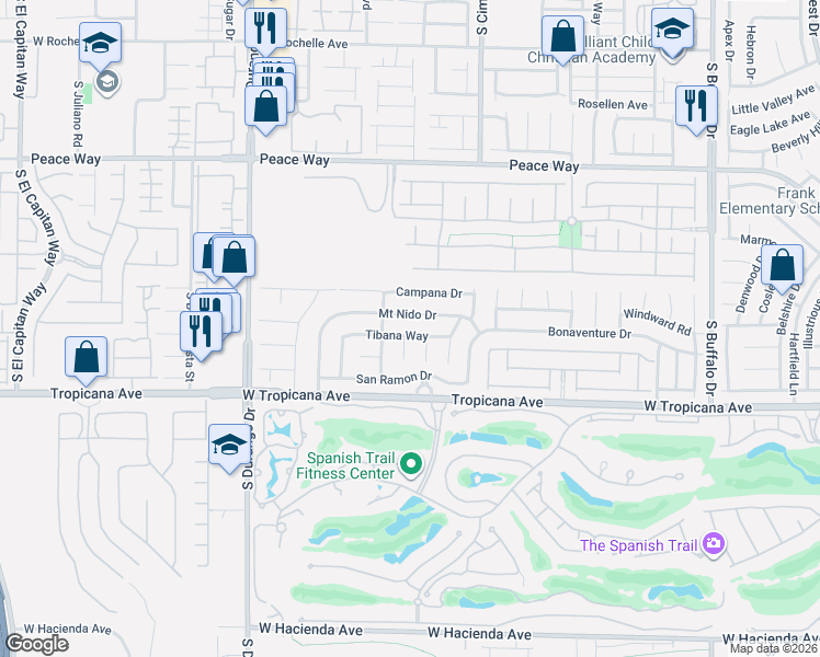 map of restaurants, bars, coffee shops, grocery stores, and more near 8352 Tibana Way in Las Vegas