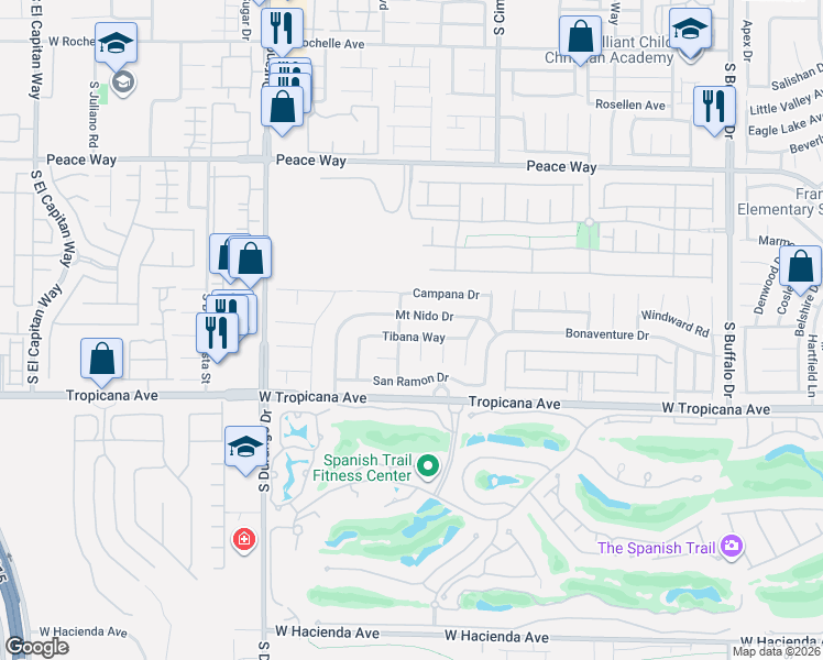 map of restaurants, bars, coffee shops, grocery stores, and more near 8352 Tibana Way in Las Vegas