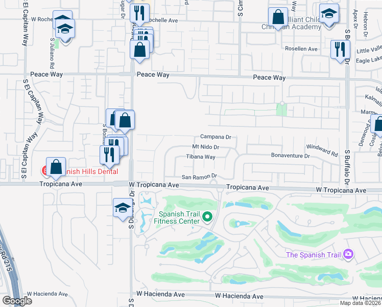 map of restaurants, bars, coffee shops, grocery stores, and more near 8352 Tibana Way in Las Vegas