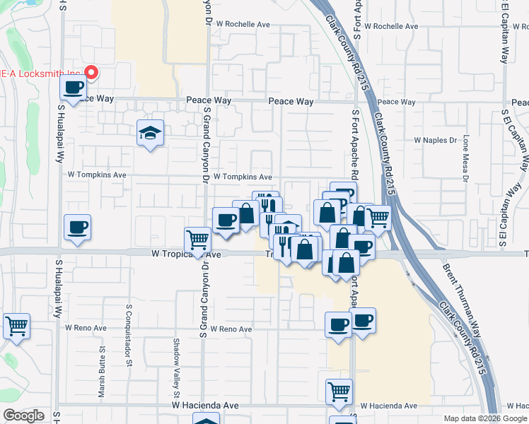 map of restaurants, bars, coffee shops, grocery stores, and more near 9615 Moonlit Sky Avenue in Las Vegas