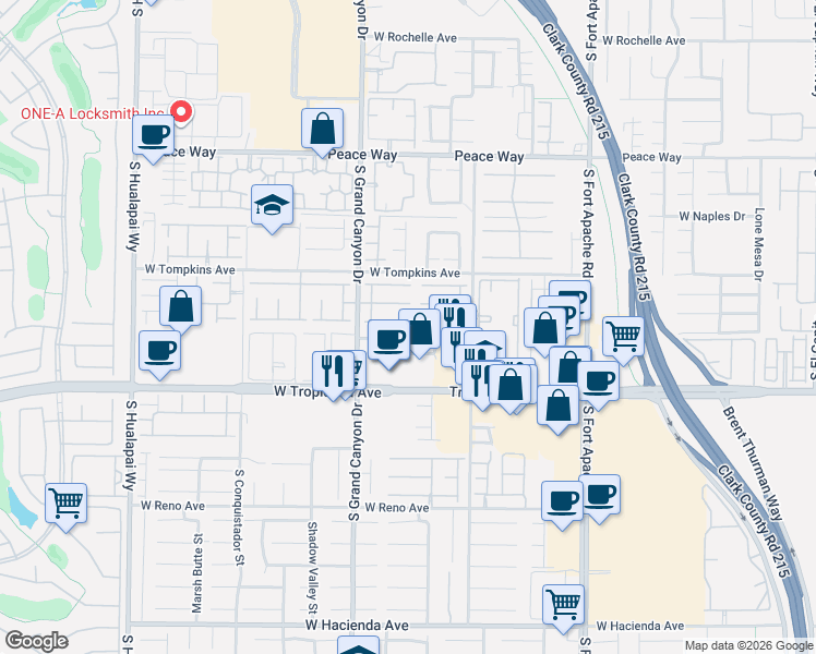 map of restaurants, bars, coffee shops, grocery stores, and more near 9751 Coffee Avenue in Las Vegas