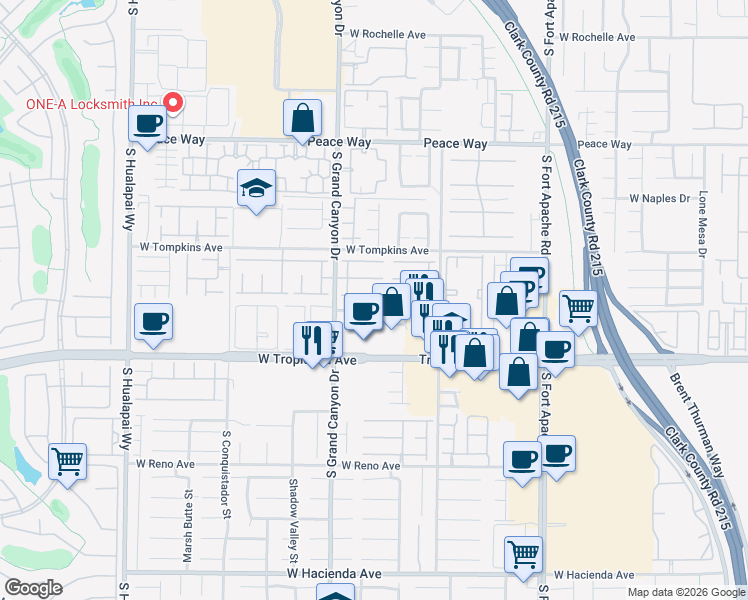 map of restaurants, bars, coffee shops, grocery stores, and more near 9751 Coffee Avenue in Las Vegas
