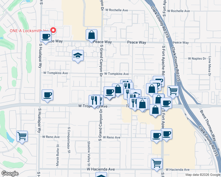 map of restaurants, bars, coffee shops, grocery stores, and more near 9751 Coffee Avenue in Las Vegas