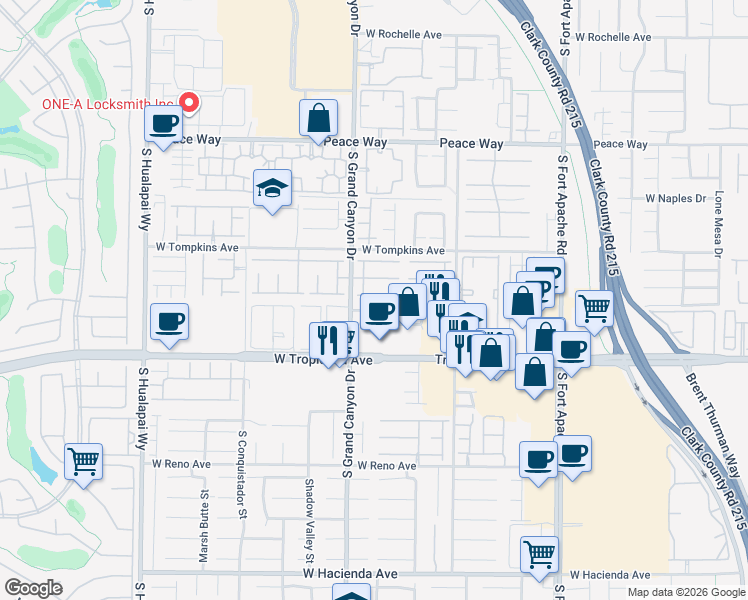 map of restaurants, bars, coffee shops, grocery stores, and more near 9751 Coffee Avenue in Las Vegas