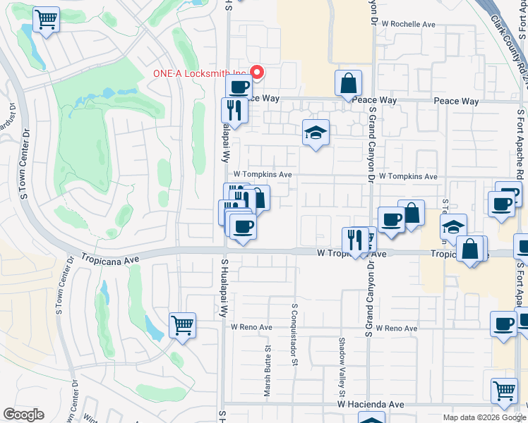 map of restaurants, bars, coffee shops, grocery stores, and more near 4790 Arial Ridge Street in Las Vegas