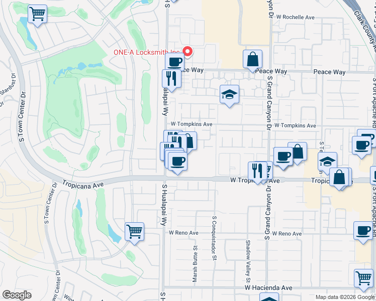 map of restaurants, bars, coffee shops, grocery stores, and more near 4790 Arial Ridge Street in Las Vegas