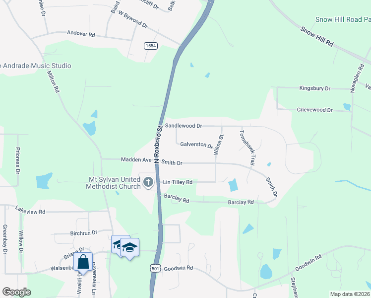 map of restaurants, bars, coffee shops, grocery stores, and more near 212 Galverston Drive in Durham