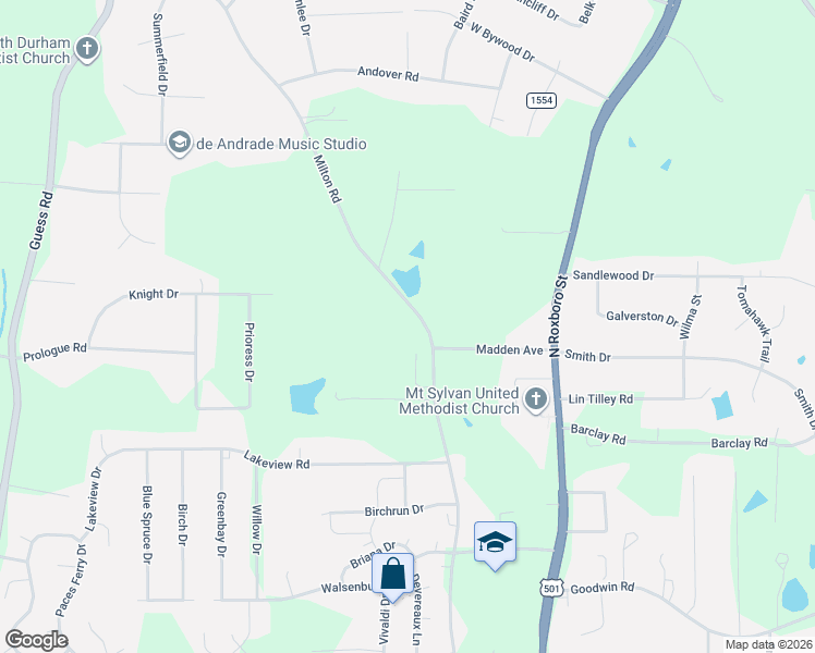 map of restaurants, bars, coffee shops, grocery stores, and more near 1117 Milton Road in Durham
