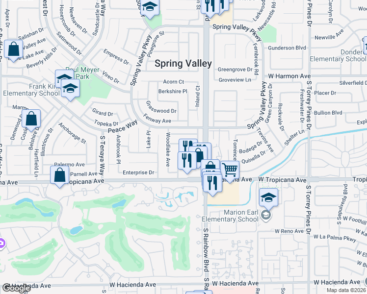 map of restaurants, bars, coffee shops, grocery stores, and more near 6999 Sylvan Oak Drive in Las Vegas