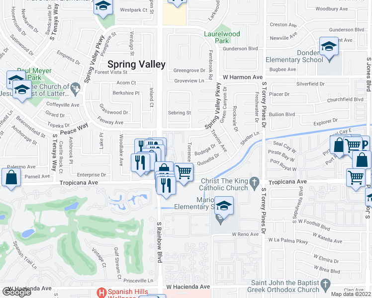map of restaurants, bars, coffee shops, grocery stores, and more near 4771 Torrence Drive in Las Vegas