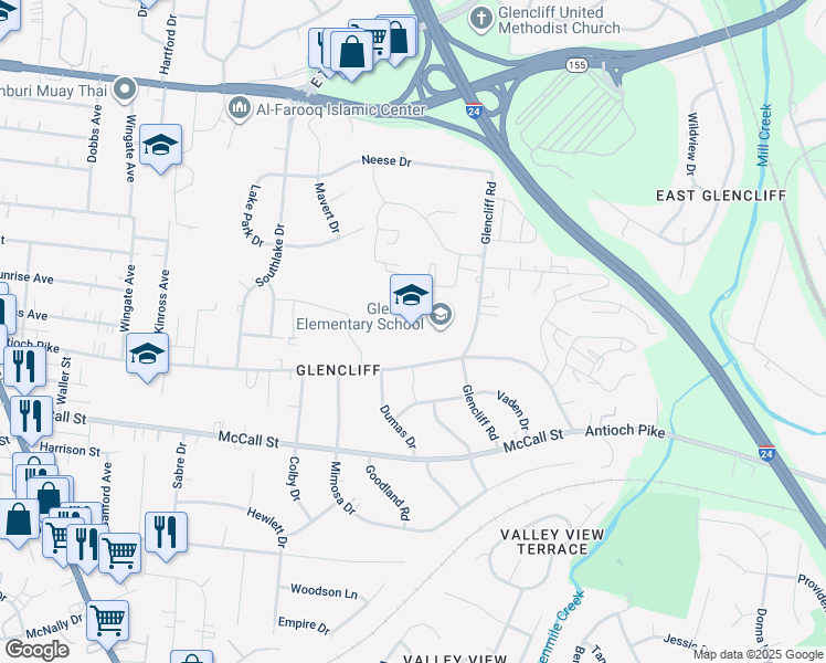 map of restaurants, bars, coffee shops, grocery stores, and more near 120 Antioch Pike in Nashville