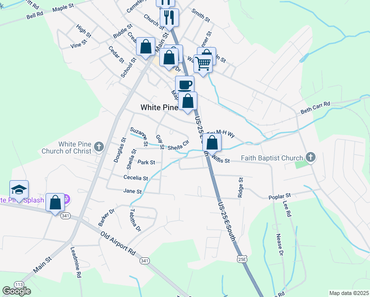 map of restaurants, bars, coffee shops, grocery stores, and more near 3344 Sheila Circle in White Pine