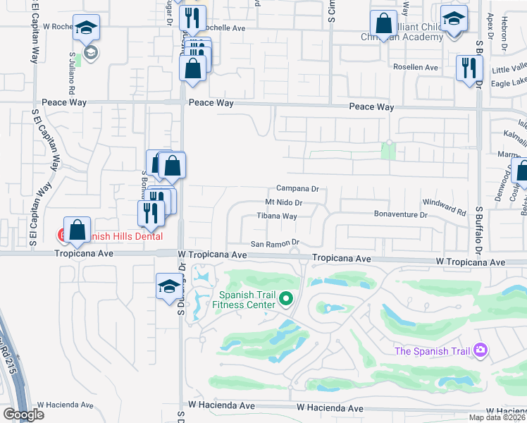 map of restaurants, bars, coffee shops, grocery stores, and more near 8352 Tibana Way in Las Vegas