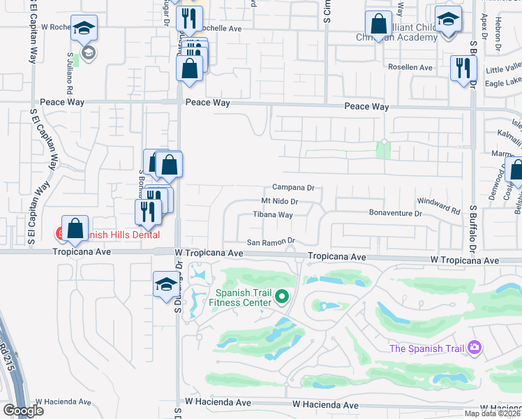 map of restaurants, bars, coffee shops, grocery stores, and more near 8382 Tibana Way in Las Vegas