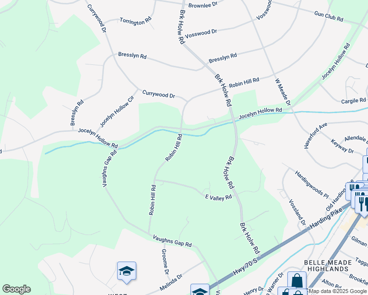 map of restaurants, bars, coffee shops, grocery stores, and more near 230 Robin Hill Road in Nashville
