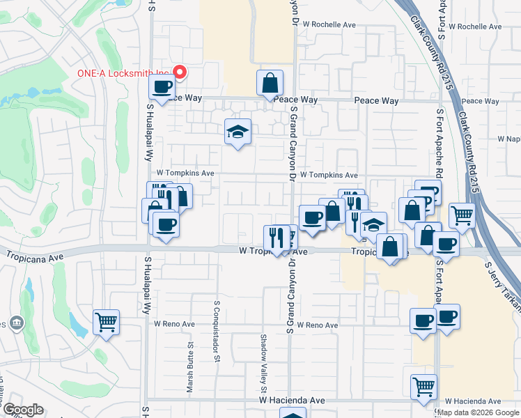 map of restaurants, bars, coffee shops, grocery stores, and more near 9893 Canyon Peak Drive in Las Vegas