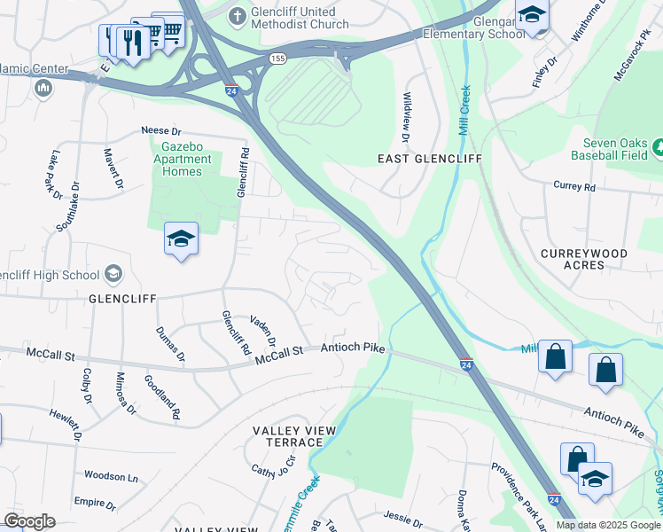 map of restaurants, bars, coffee shops, grocery stores, and more near 307 Bridgeway Circle in Nashville