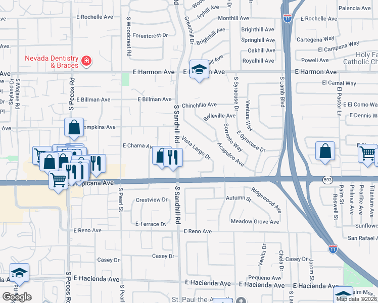 map of restaurants, bars, coffee shops, grocery stores, and more near 4816 Aveneda Sandia in Las Vegas