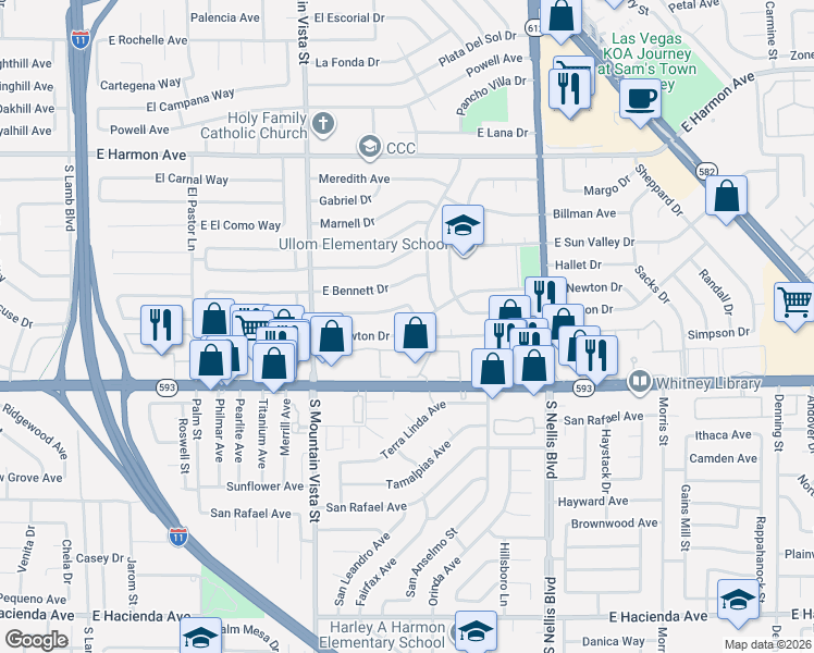 map of restaurants, bars, coffee shops, grocery stores, and more near 4760 East Newton Drive in Las Vegas