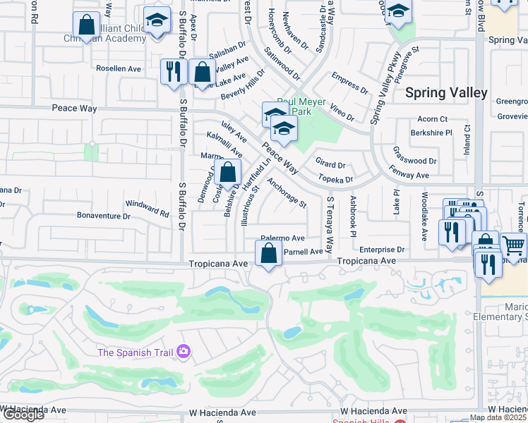 map of restaurants, bars, coffee shops, grocery stores, and more near 4791 Norfolk Court in Las Vegas