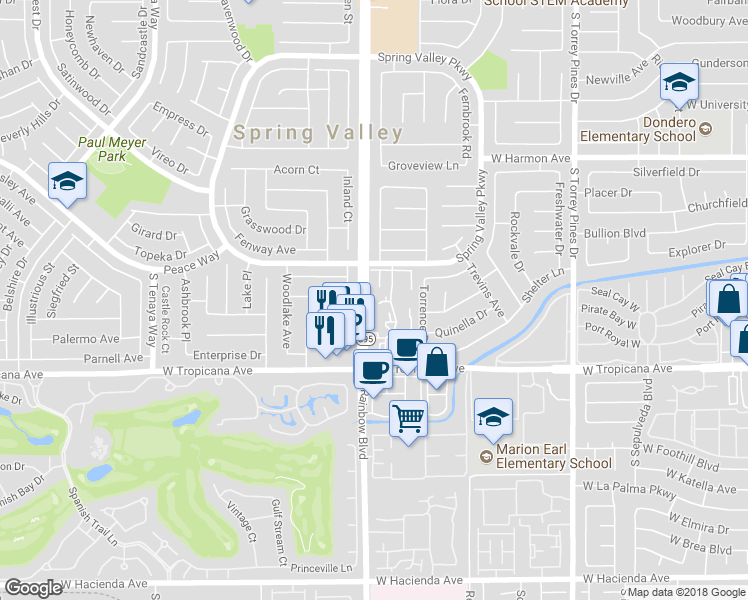 map of restaurants, bars, coffee shops, grocery stores, and more near 4805 Nara Vista Way in Las Vegas