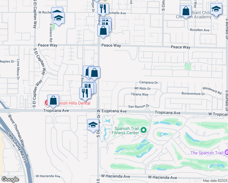 map of restaurants, bars, coffee shops, grocery stores, and more near 4805 Van Carol Drive in Las Vegas
