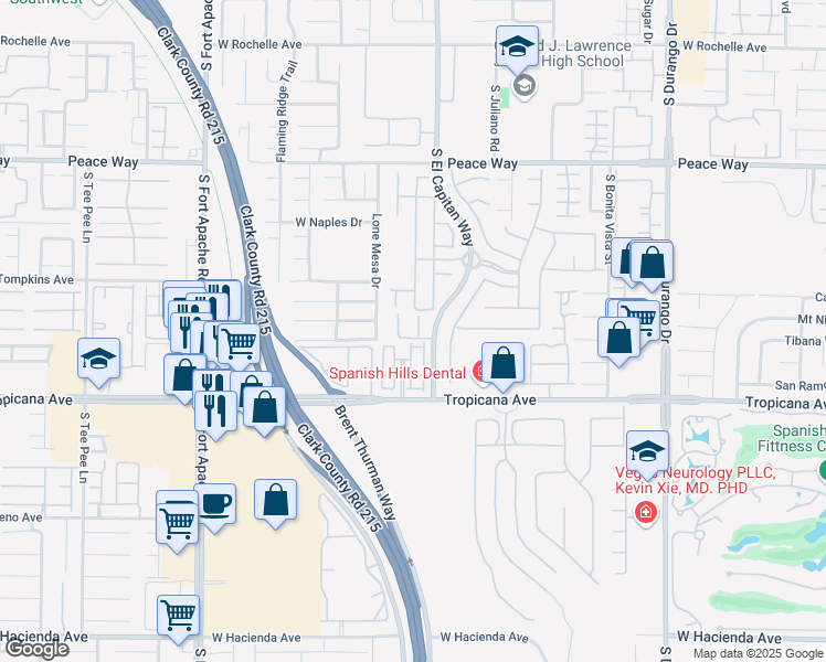 map of restaurants, bars, coffee shops, grocery stores, and more near 4793 Frankfurt Court in Las Vegas