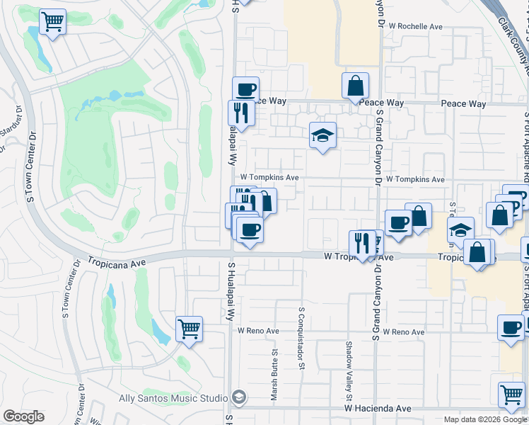 map of restaurants, bars, coffee shops, grocery stores, and more near 4790 Arial Ridge Street in Las Vegas