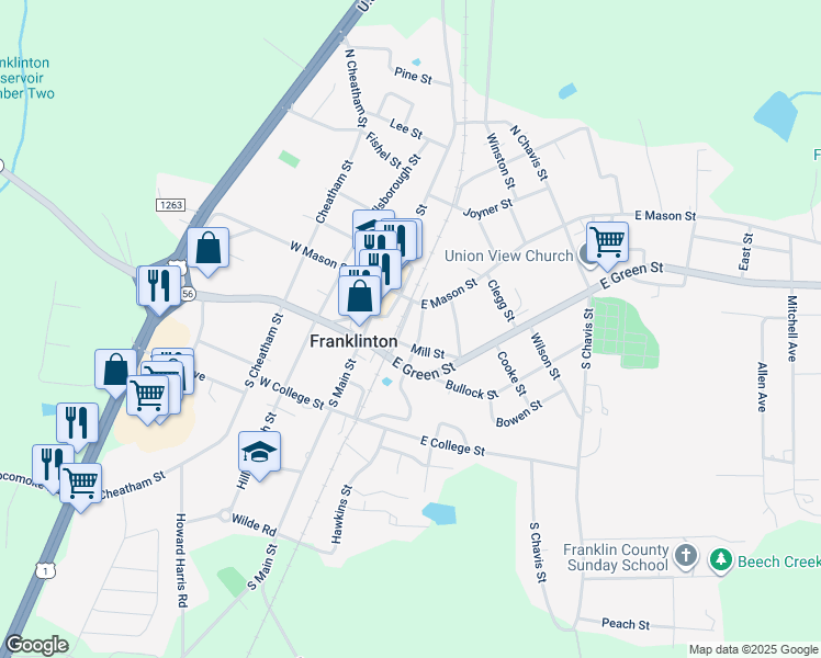 map of restaurants, bars, coffee shops, grocery stores, and more near Sterling Street in Franklinton