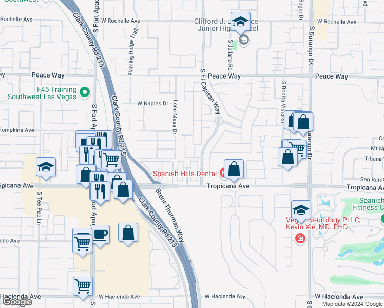 map of restaurants, bars, coffee shops, grocery stores, and more near 4793 Frankfurt Court in Las Vegas