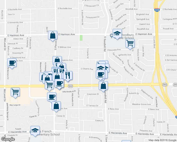 map of restaurants, bars, coffee shops, grocery stores, and more near 4784 South Chama Place in Las Vegas