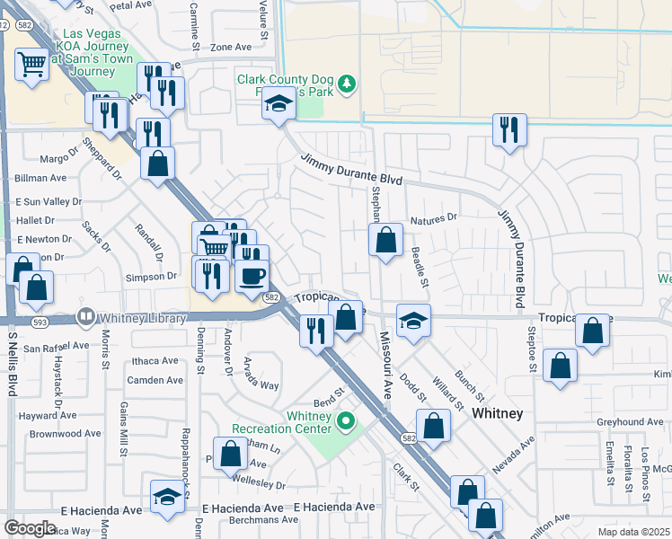 map of restaurants, bars, coffee shops, grocery stores, and more near 5710 East Tropicana Avenue in Las Vegas