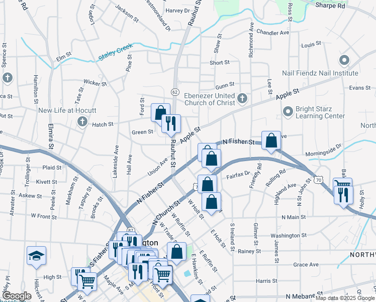 map of restaurants, bars, coffee shops, grocery stores, and more near 444 Jeffries Street in Burlington