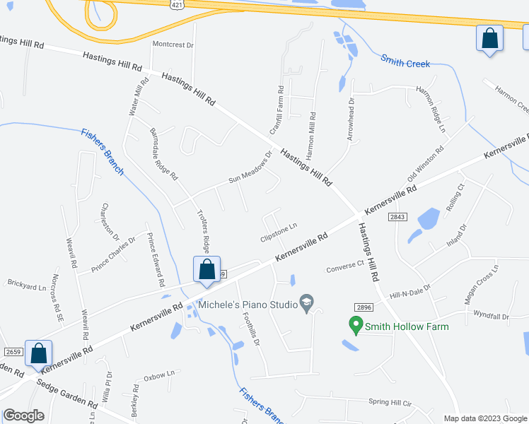 map of restaurants, bars, coffee shops, grocery stores, and more near 652 Tuxford Lane in Kernersville