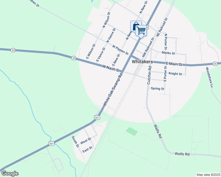 map of restaurants, bars, coffee shops, grocery stores, and more near 216 South White Street in Whitakers